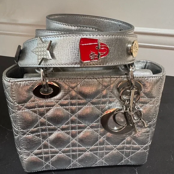 Dior Silver Mini Bag with Quilted Cannage Pattern - Picture 17 of 17
